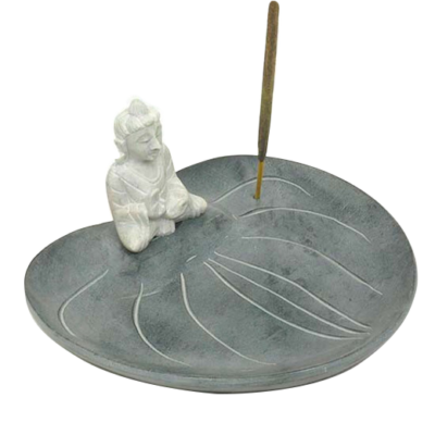 Soapstone Incense burner with Buddha on a Lotus leaf